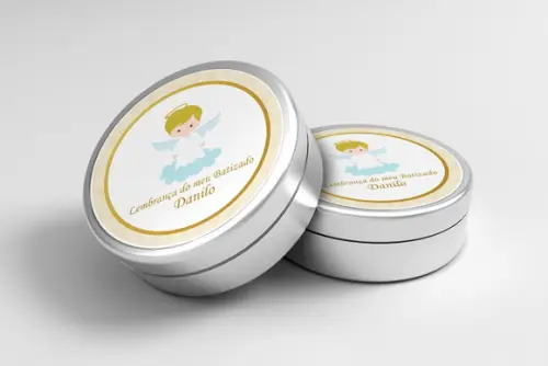 Adesivo Personalizado Latinha Batizado Menino