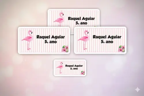30 Etiquetas Personalizadas Escolares Flamingo
