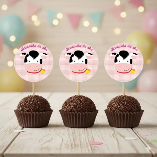 Topper para Docinho Personalizado Fazendinha Rosa