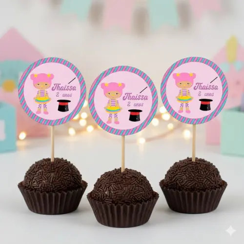 Topper para Docinho Personalizado Circo Rosa