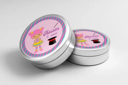 Adesivo Personalizado Latinha Circo Rosa