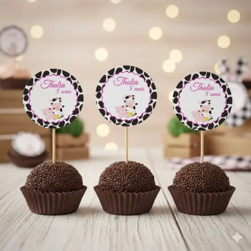 Topper para Docinho Personalizado Fazendinha Menina