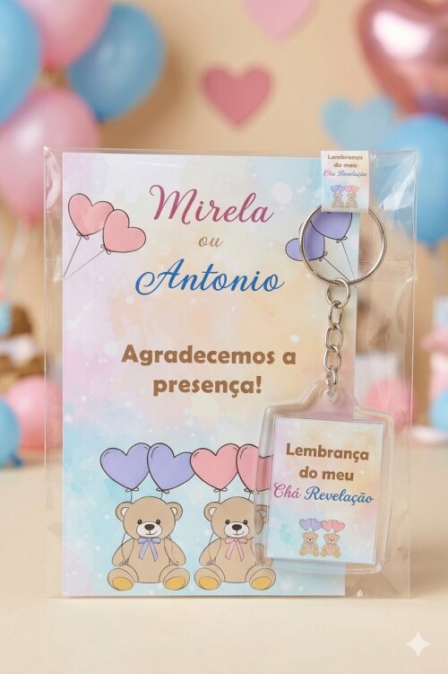 Chaveiro Personalizado Chá Revelação Ursinhos