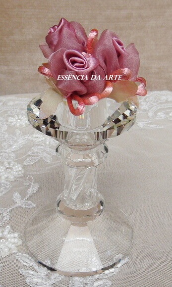 2 Buques Flor Cetim e Organza Rose Escuro