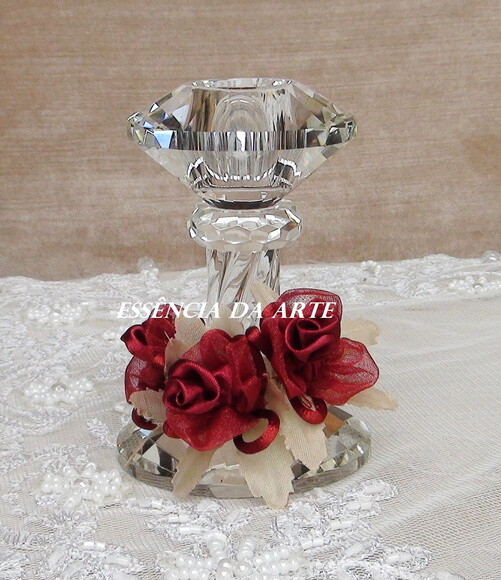 2 Buques Flor Cetim e Organza Vinho