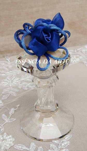 2 Buques Flor em Cetim e Organza Azul Escuro