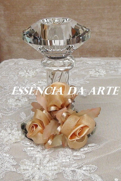 2 Buques Flor em Cetim e Organza Champagnhe