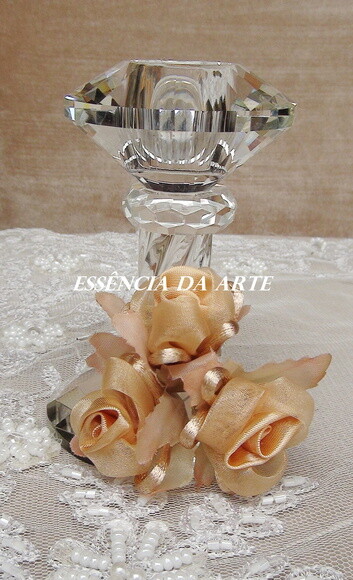 2 Buques Flor em Cetim e Organza Champagnhe