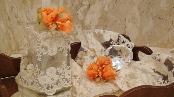 2 Buques Flor em Cetim e Organza Laranja Claro