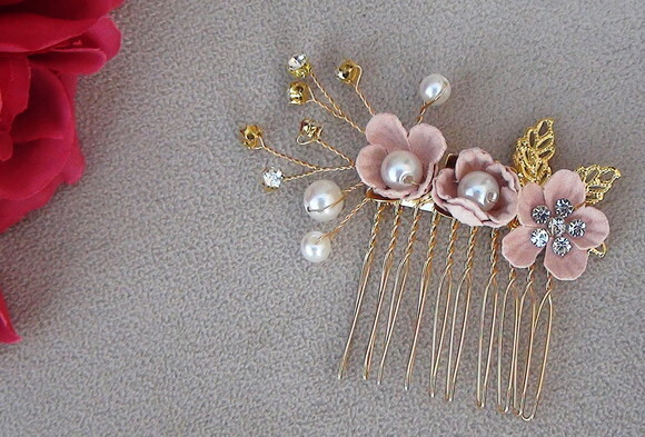 Arranjo para Cabelo de Noivas - 1 Unidade - Rosa Antigo