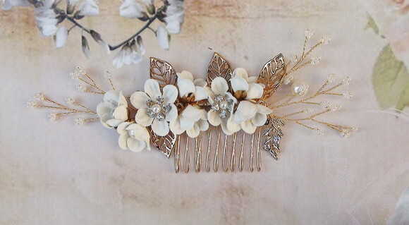 Arranjo para Cabelo de Noivas -pente - Branco