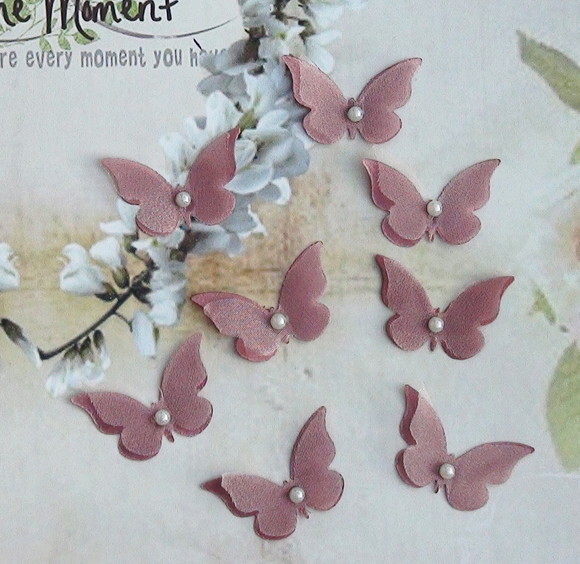 Borboletas em Cetim e Organza Nude - 40 un