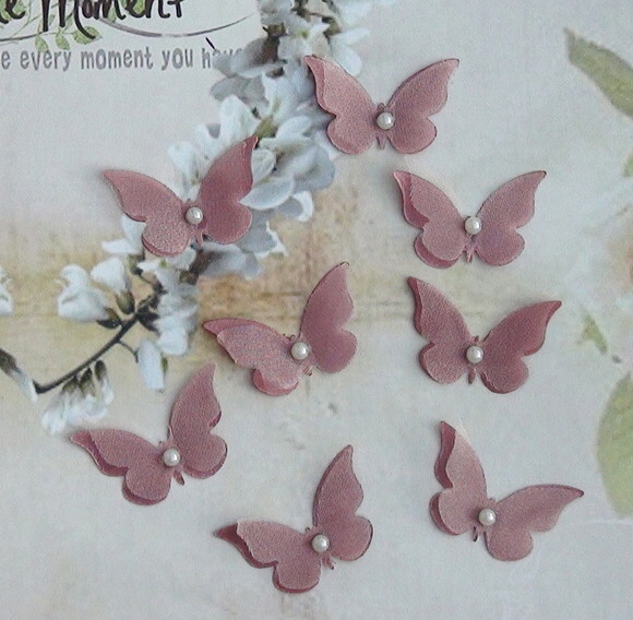 Borboletas em Cetim e Organza Nude - 40 un
