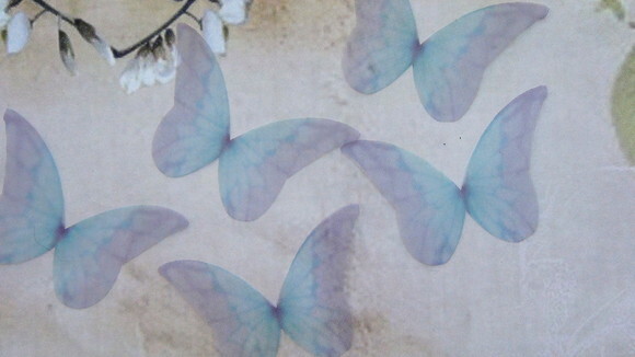 Borboletas em Organza - 05 un - Azul e Lilás
