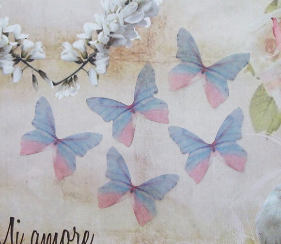 Borboletas em Organza - 05 UN - Azul e Rosa.