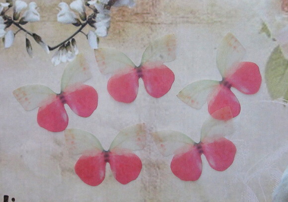 Borboletas em Organza - 05 un - Branca e Pink