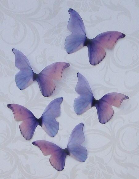 Borboletas em Organza - 05 un - Roxo e Rosa