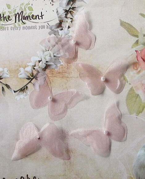 Borboletas em Organza Dupla Camada - Rose - 6,0x5,0cm 05 un