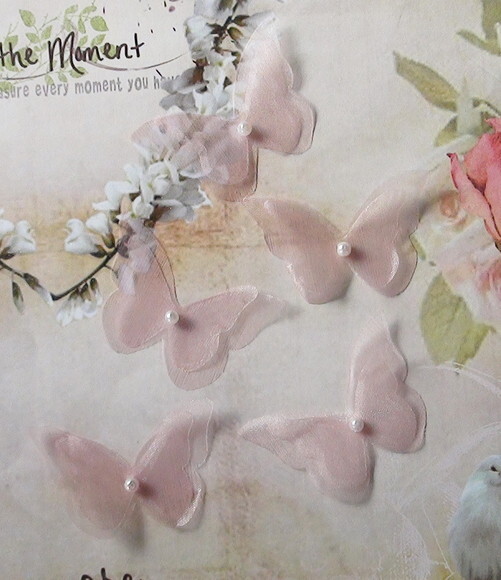 Borboletas em Organza Dupla Camada - Rose - 6,0x5,0cm 05 un