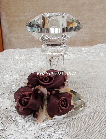 Buque Flor em Cetim e Organza Marron Escuro
