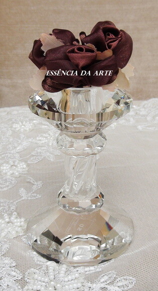 Buque Flor em Cetim e Organza Marron Escuro
