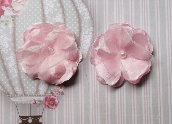 Flor em Cetim e Organza 3d - Rosa - 05 un
