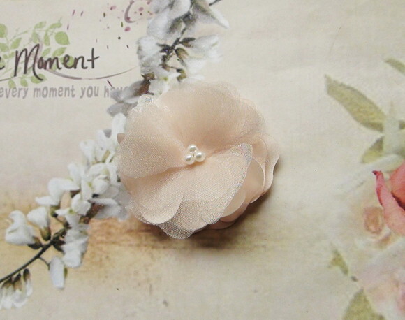 Flor em Cetim e Organza - Champagnhe - 05 un