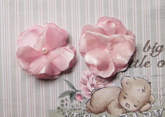 Flor em Cetim e Organza 3d - Rosa - 05 un