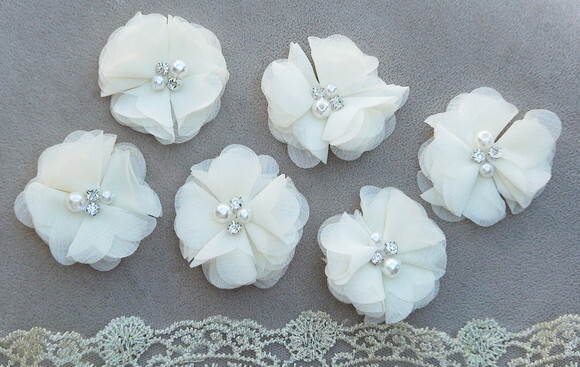 Flor em Chiffon - Marfim - 06 un