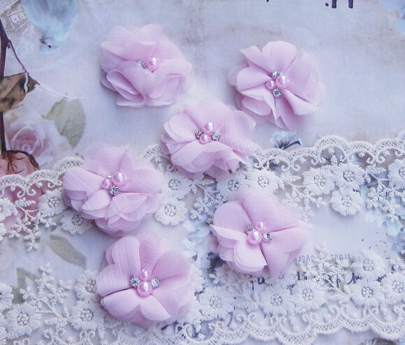 Flor em Chiffon - Rosa - 06 un