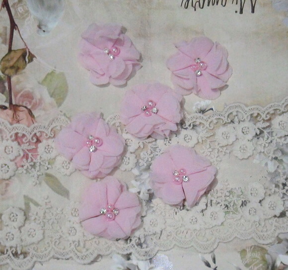 Flor em Chiffon - Rosa - 06 un