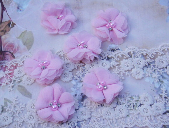 Flor em Chiffon - Rosa - 06 un