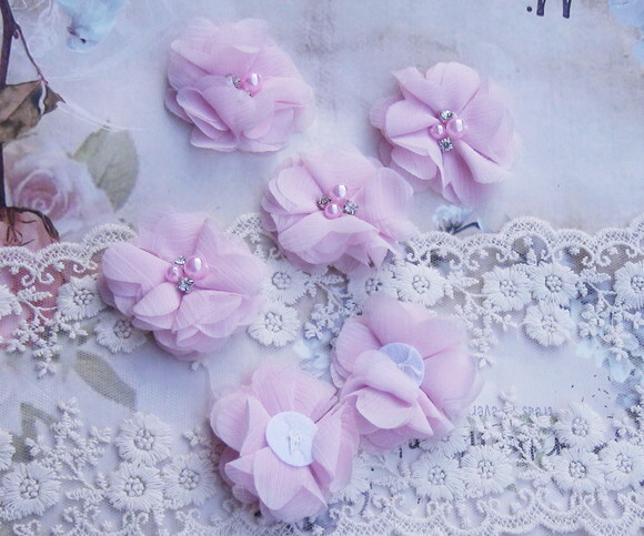 Flor em Chiffon - Rosa - 06 un