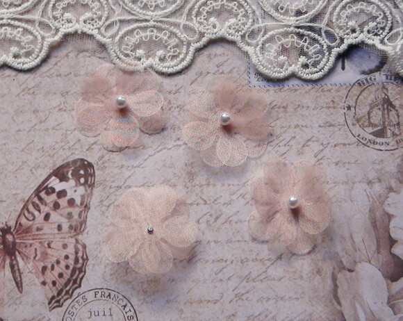 Flor em Organza 3d - 40 un - Rosé