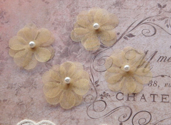 Flor em Organza 3d Dourado - 10 un