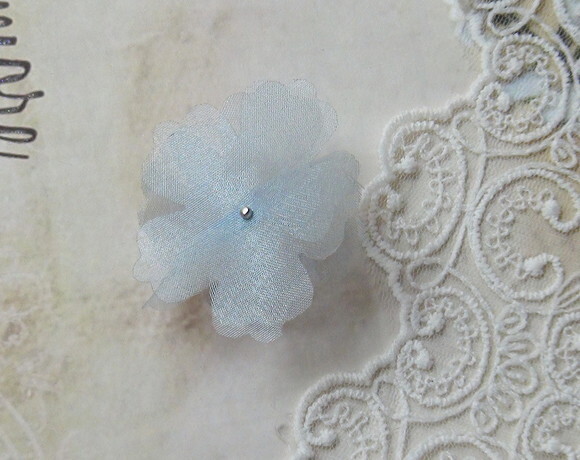 Flor em Organza Azul - 06 un - 5 cm