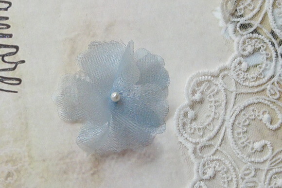 Flor em Organza Azul - 06 un - 5 cm