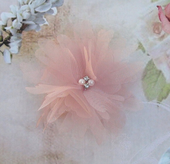 Flor em Organza Cristal - Rose - 05 un