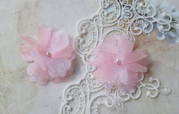 Flor em Organza Rosa - 10 un - 5 cm