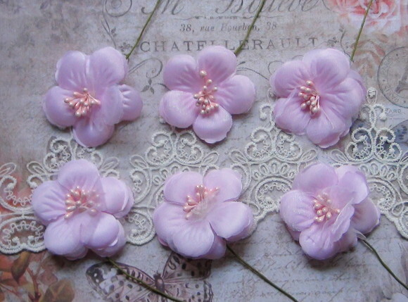Flores em Cetim e Organza Rosa - 06 Un.