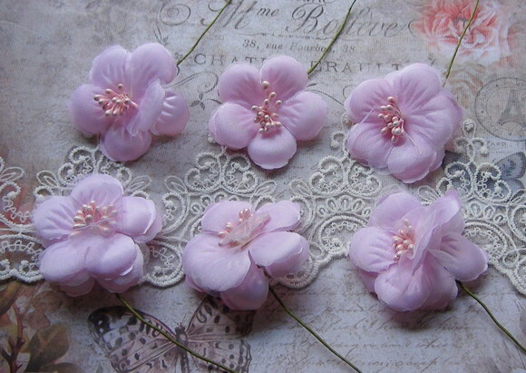 Flores em Cetim e Organza Rosa - 06 Un.