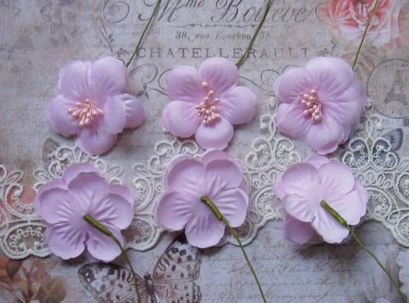 Flores em Cetim e Organza Rosa - 06 Un.