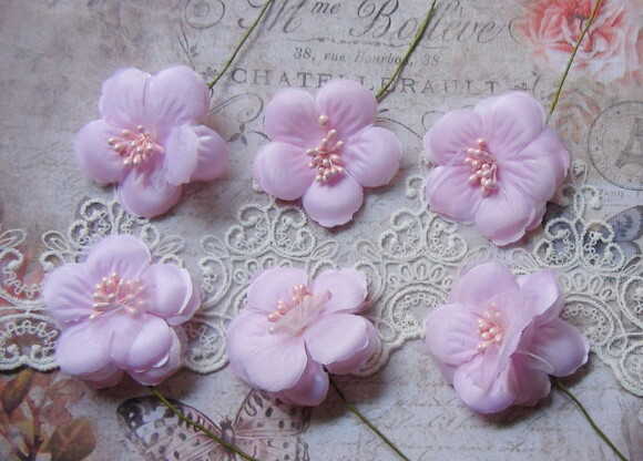 Flores em Cetim e Organza Rosa - 06 Un.
