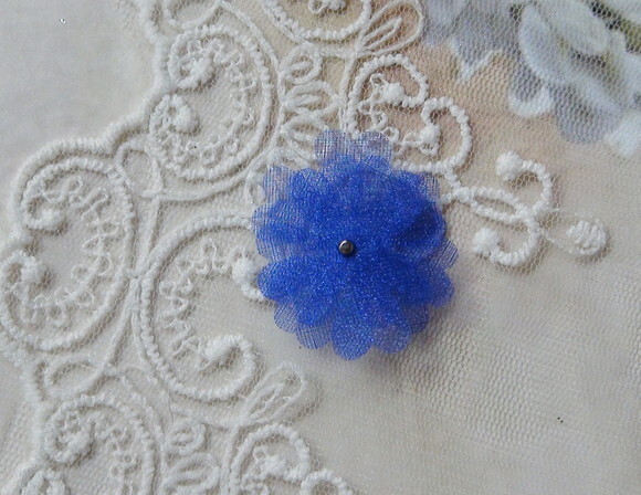 Flores em Organza Azul Royal - 3cm - 10 Un.