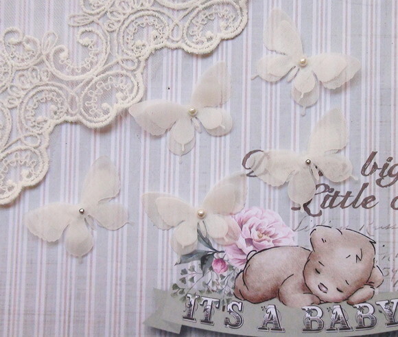 Flores em Organza Dupla Camada - Off White - 05 un