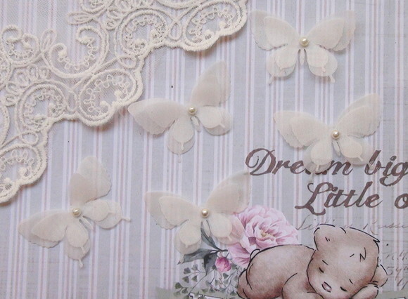 Flores em Organza Dupla Camada - Off White - 05 un