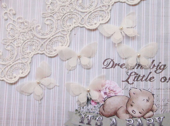 Flores em Organza Dupla Camada - Off White - 05 un