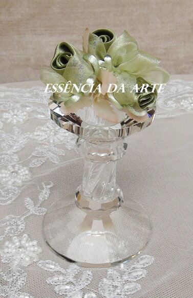 2 Buques Flor Cetim e Organza Verde Musgo.
