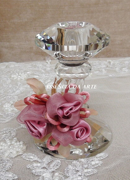 2 Buques Flor Cetim e Organza Rose Escuro