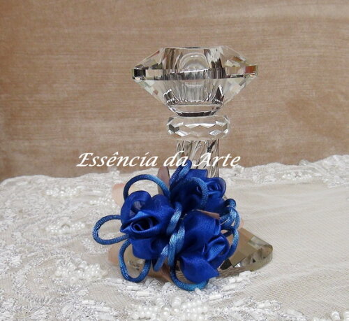 2 Buques Flor em Cetim e Organza Azul Escuro